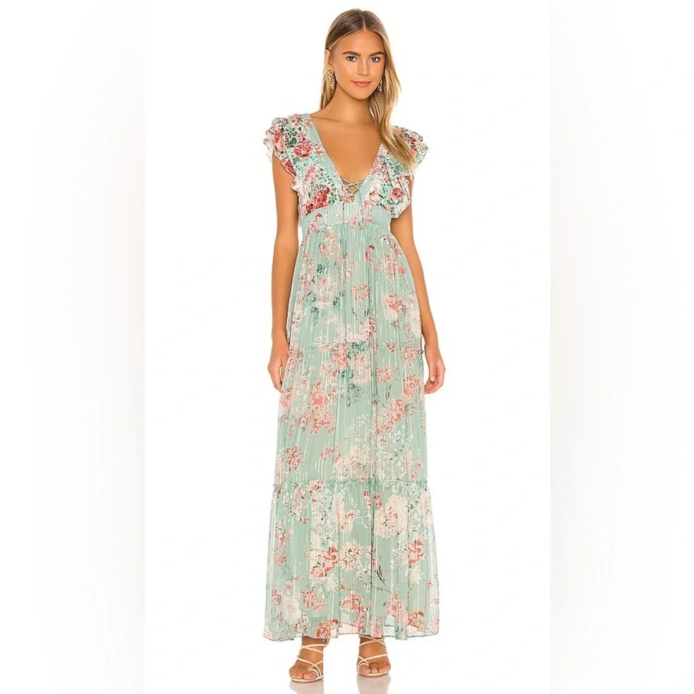 Hemant & Nandita Sage Green Olivia Maxi Dress Size Small $498